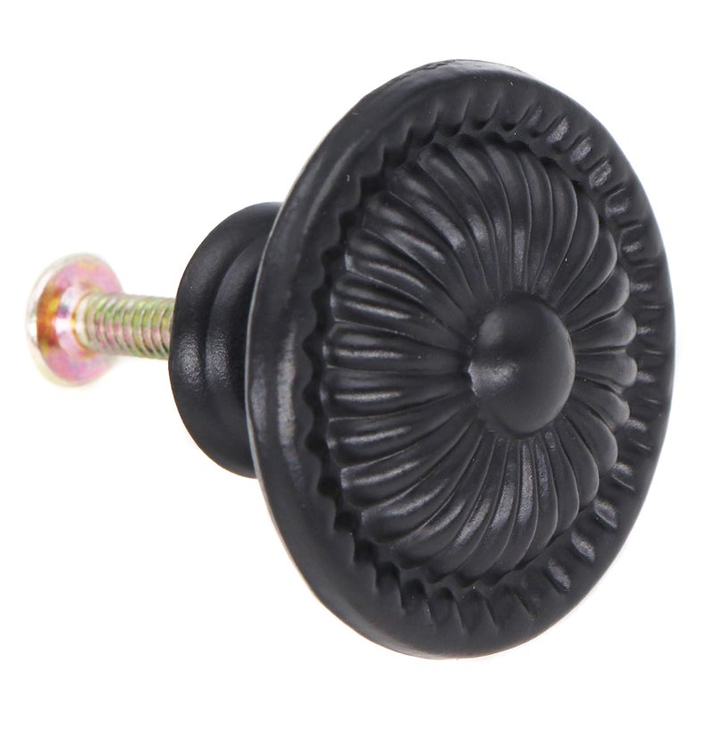 binifiMux 6-Pack 1.4 Inches Black Vintage Flower Cabinet Drawer Pulls Knobs Flower Embossing for Dresser Cupboard Wardrobe Furniture - Image 5